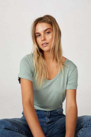 Cotton On Essential Tees | Womens Karly Short Sleeve V Neck Top Jade