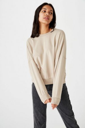 Cotton On Hoodies & Sweatshirts | Womens Harper Boxy Graphic Crew Latte