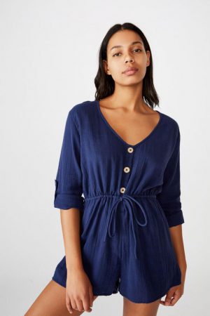 Cotton On Jumpsuits & Rompers | Womens Woven Dana Long Sleeve Playsuit Indigo