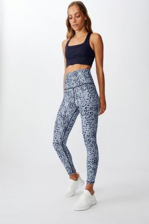 Cotton On Leggings | Womens Reversible 7/8 Tight Scratchy Animal/Navy