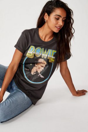 Cotton On Music | Womens Classic Band T Shirt Lcn Per David Bowie Photo Glitter/Ebony